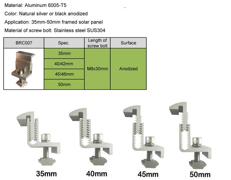 Adjustable Solar End Clamp Adjustable Solar End Clamp